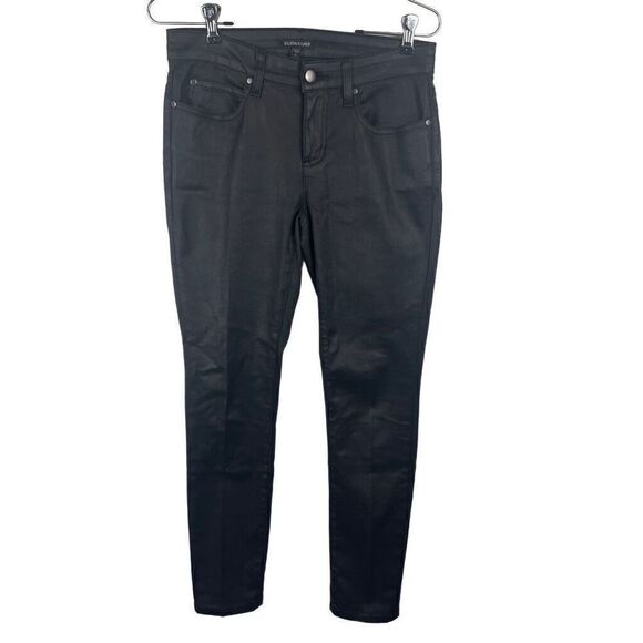 Eileen Fisher Organic Cotton Coated Shiny  Black Mid-Rise Skinny Jeans  Size 2 - Picture 3 of 7